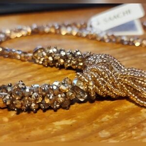 SAACHI Vintage Style Art Deco Flapper Hand Knotted Gold Beaded Tassel Necklace